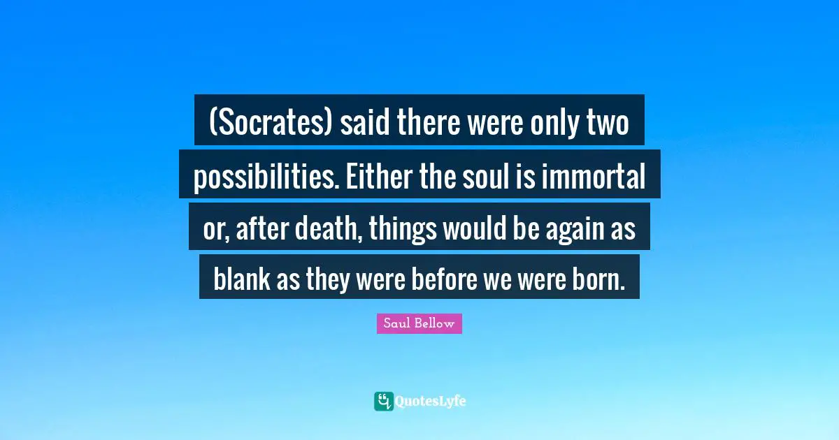 (Socrates) said there were only two possibilities. Either the soul is immortal or, after death, things would be again as blank as they were before we were born.