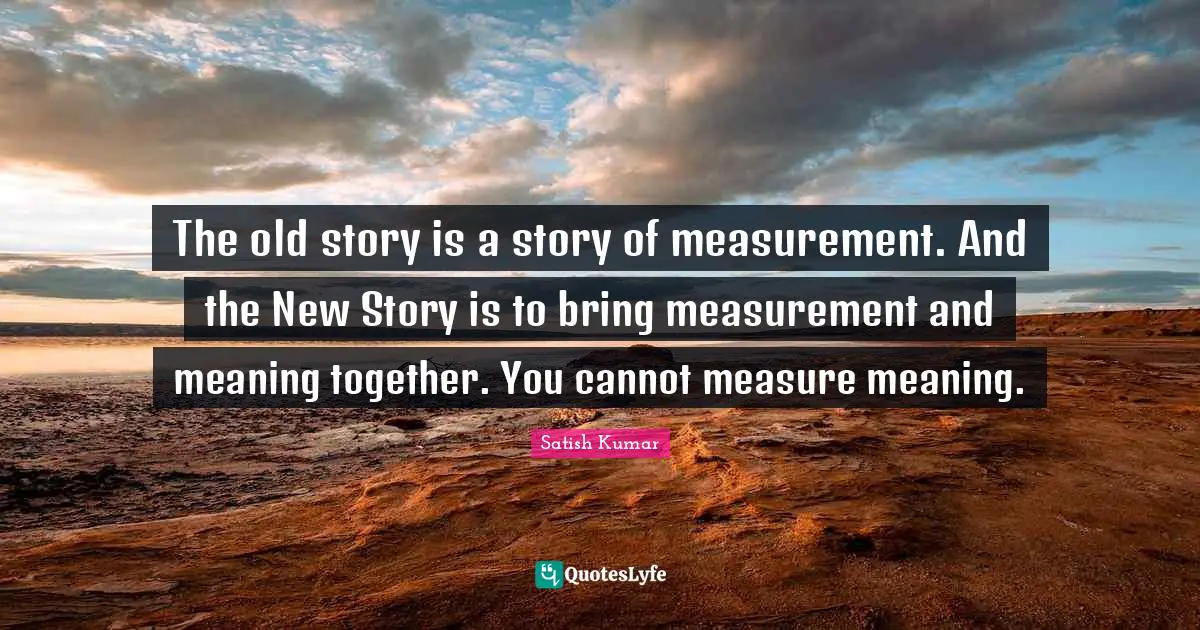 The old story is a story of measurement. And the New Story is to bring measurement and meaning together. You cannot measure meaning.