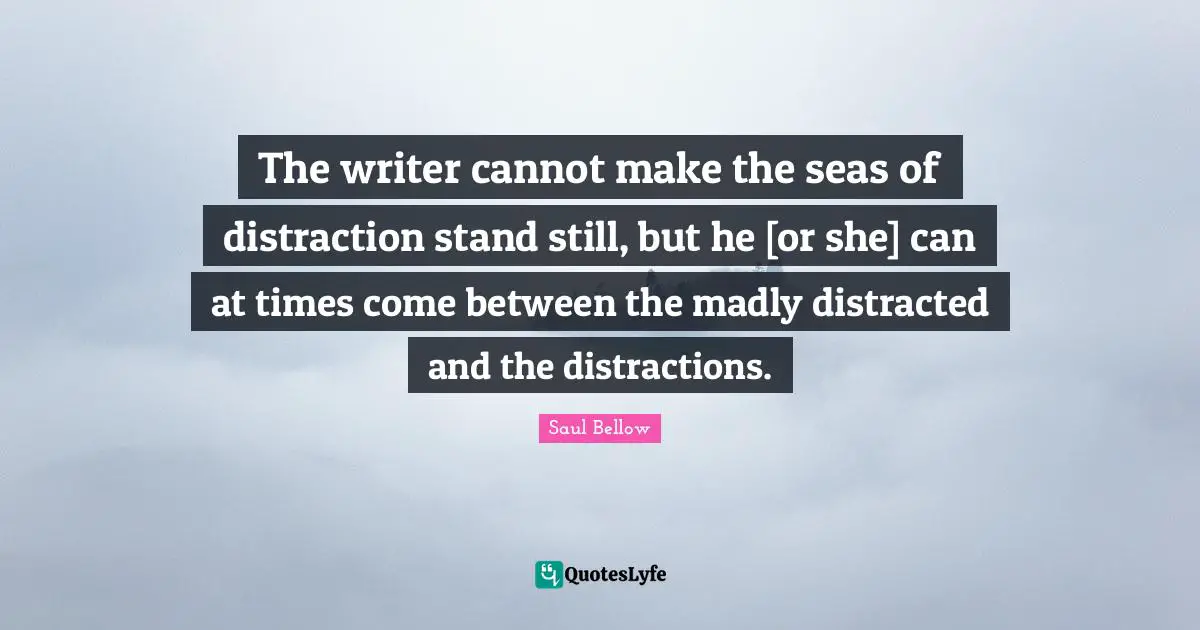 The writer cannot make the seas of distraction stand still, but he [or she] can at times come between the madly distracted and the distractions.