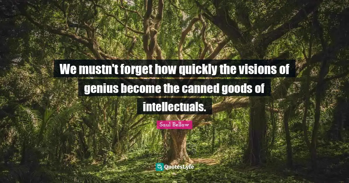 Saul Bellow Quotes: "We mustn't forget how quickly the visions of genius become the canned goods of intellectuals."