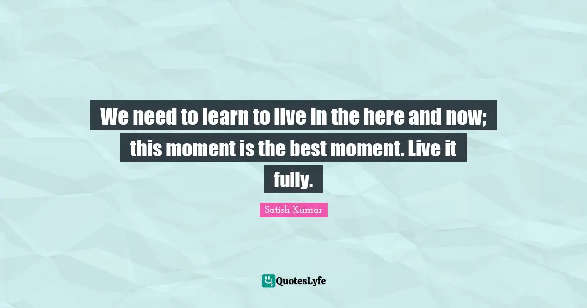We need to learn to live in the here and now; this moment is the best moment. Live it fully.