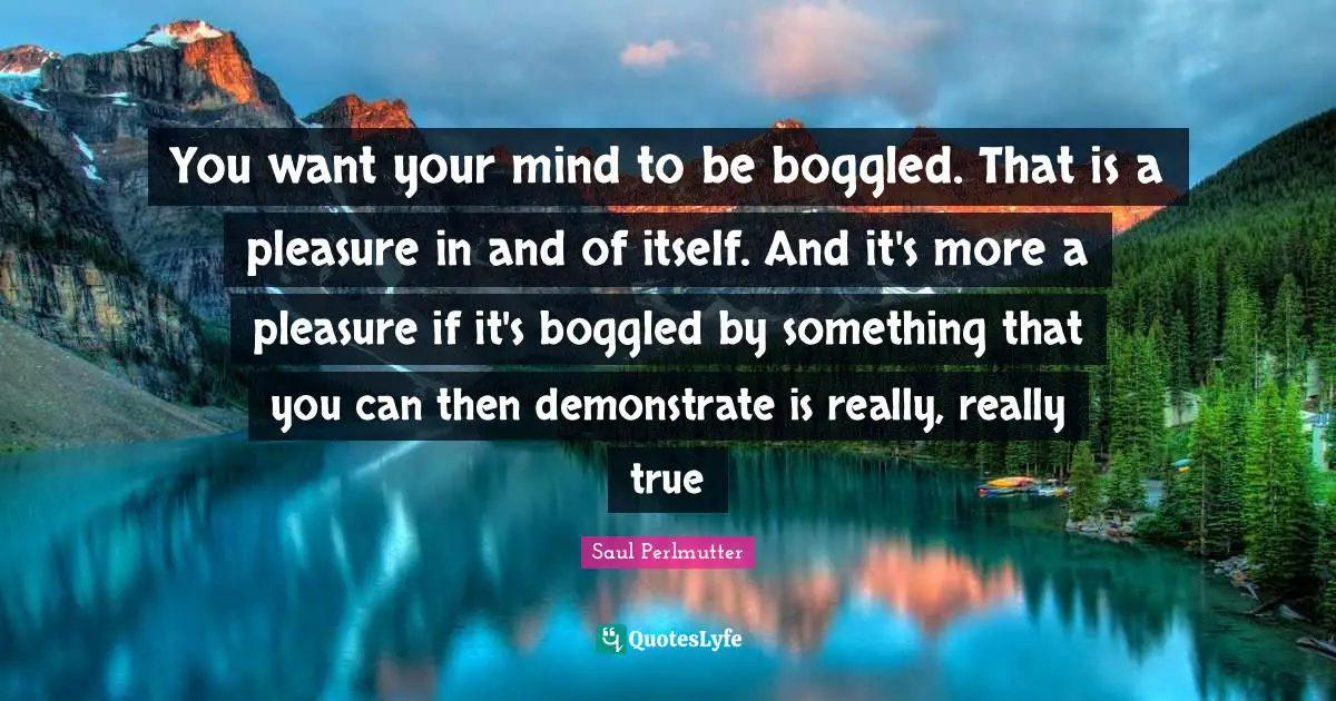 You want your mind to be boggled. That is a pleasure in and of itself. And it's more a pleasure if it's boggled by something that you can then demonstrate is really, really true