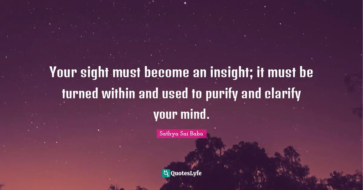 Your sight must become an insight; it must be turned within and used to purify and clarify your mind.