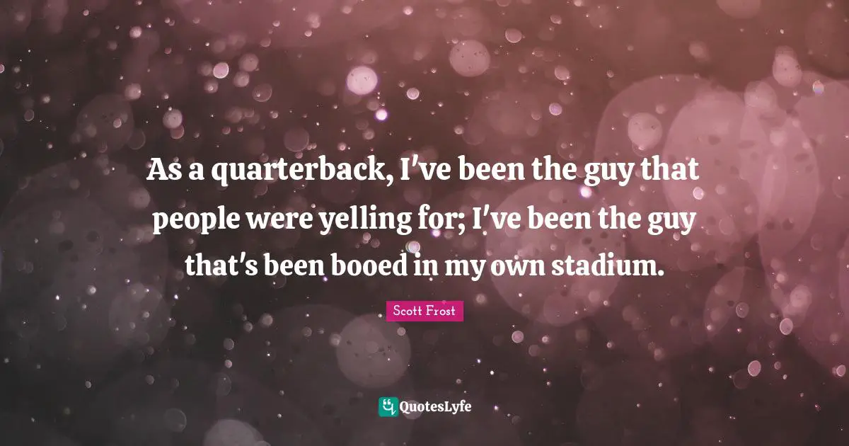 As a quarterback, I've been the guy that people were yelling for; I've been the guy that's been booed in my own stadium.