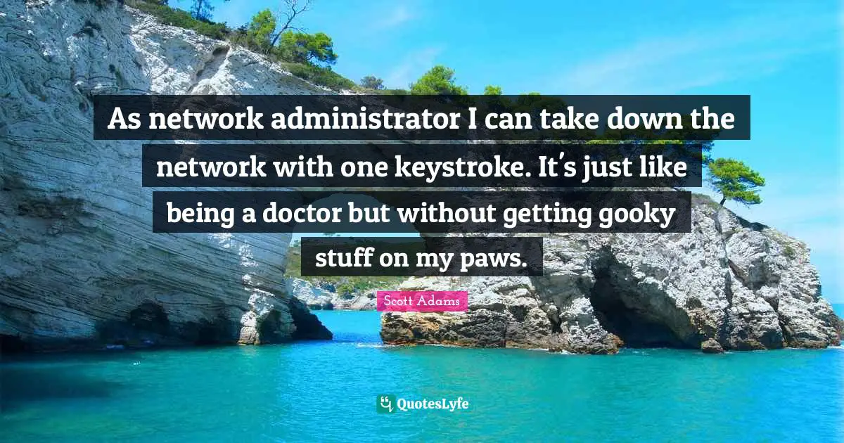As network administrator I can take down the network with one keystroke. It's just like being a doctor but without getting gooky stuff on my paws.