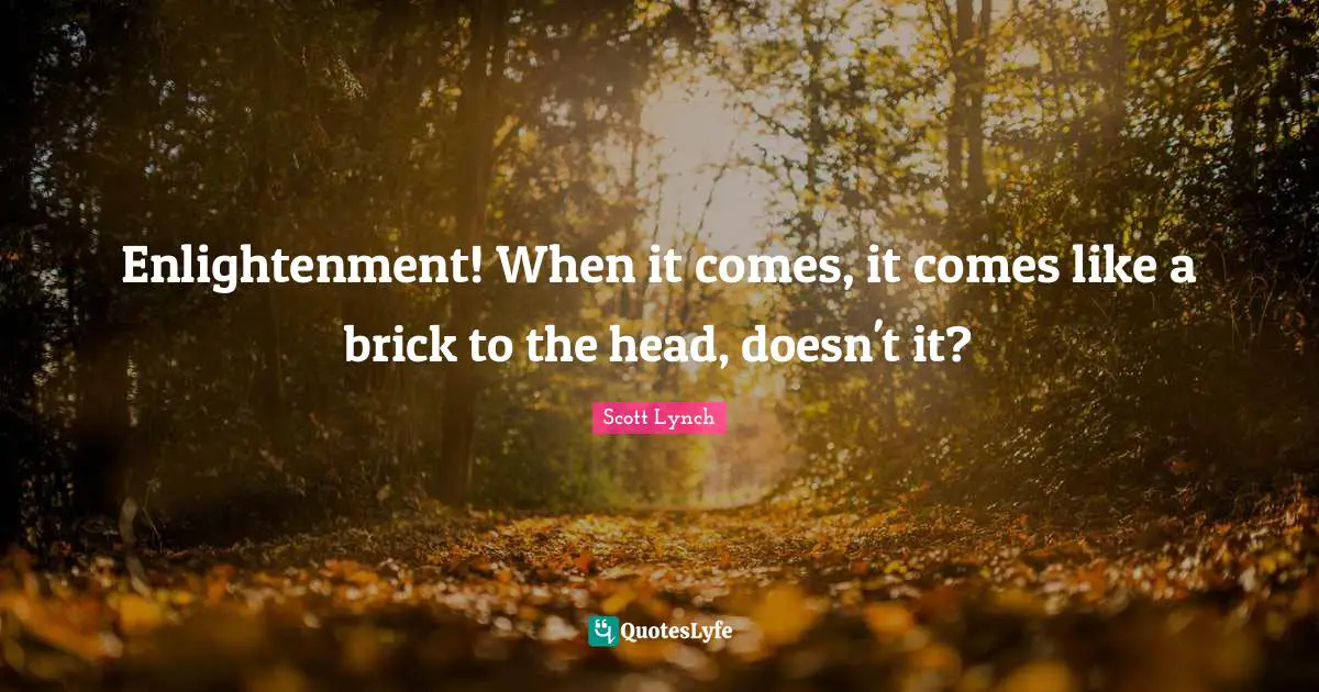 Enlightenment! When it comes, it comes like a brick to the head, doesn't it?