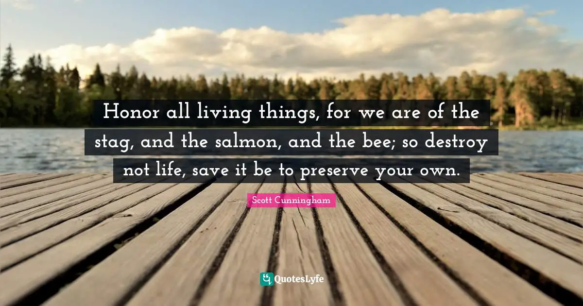 Bees Quotes: "Honor all living things, for we are of the stag, and the salmon, and the bee; so destroy not life, save it be to preserve your own."