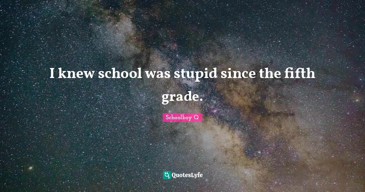 I knew school was stupid since the fifth grade.