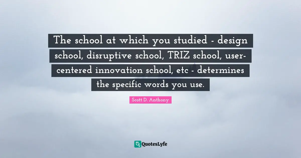 The school at which you studied - design school, disruptive school, TRIZ school, user-centered innovation school, etc - determines the specific words you use.