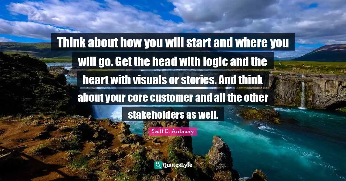 Core Quotes: "Think about how you will start and where you will go. Get the head with logic and the heart with visuals or stories. And think about your core customer and all the other stakeholders as well."