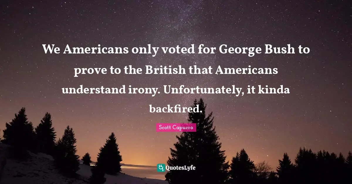 We Americans only voted for George Bush to prove to the British that Americans understand irony. Unfortunately, it kinda backfired.
