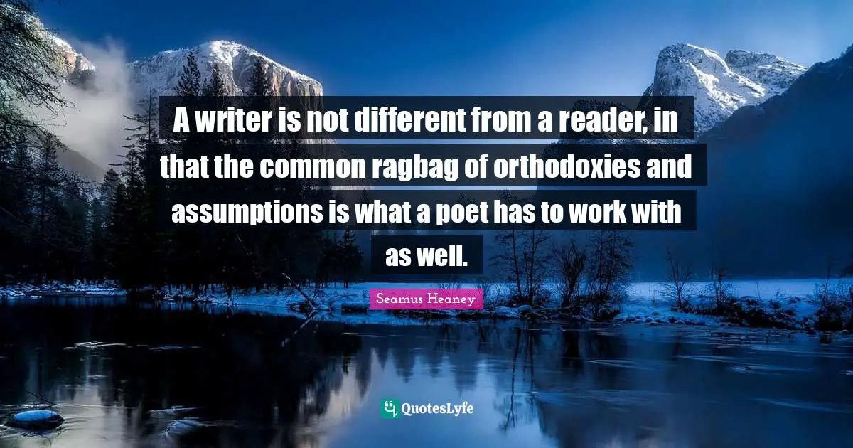 Reader Quotes: "A writer is not different from a reader, in that the common ragbag of orthodoxies and assumptions is what a poet has to work with as well."