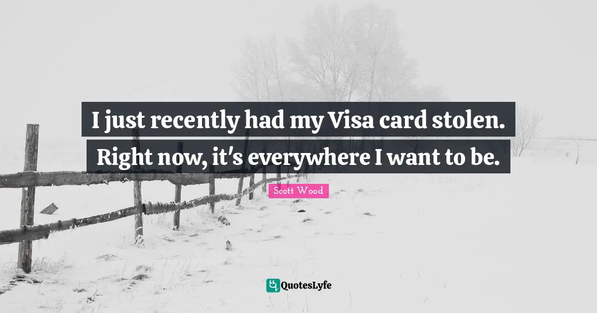 I just recently had my Visa card stolen. Right now, it's everywhere I want to be.
