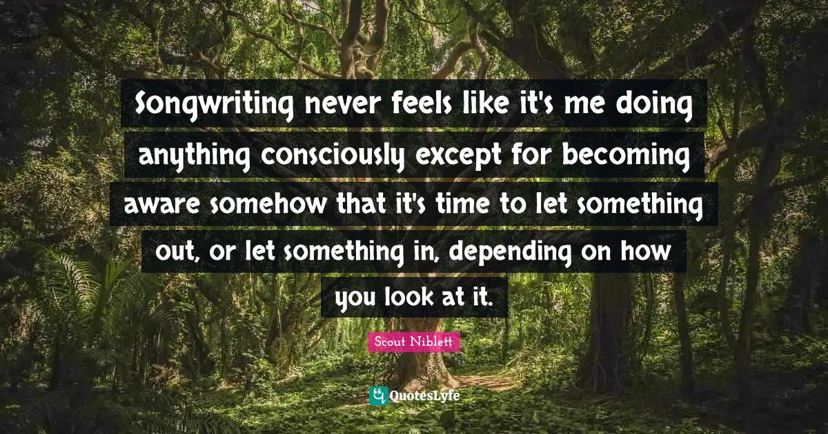 Songwriting never feels like it's me doing anything consciously except for becoming aware somehow that it's time to let something out, or let something in, depending on how you look at it.
