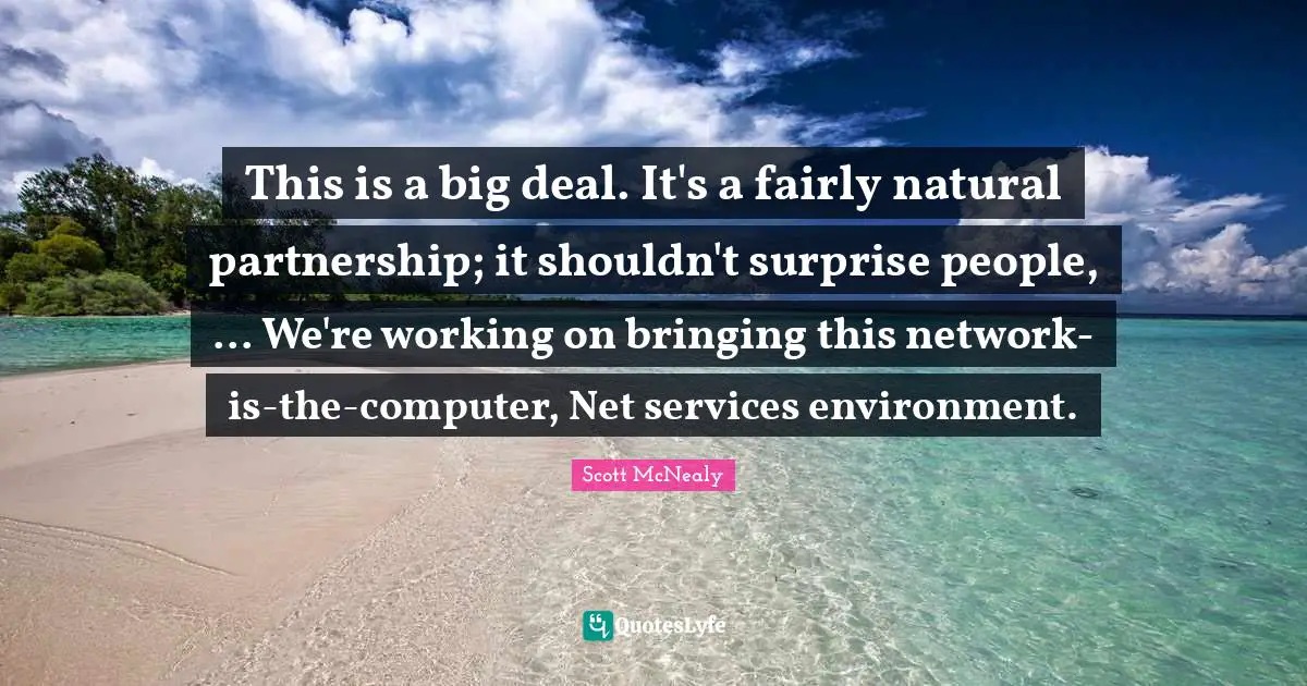 Partnership Quotes: "This is a big deal. It's a fairly natural partnership; it shouldn't surprise people, ... We're working on bringing this network-is-the-computer, Net services environment."
