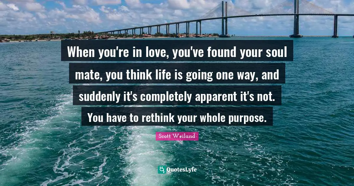 When you're in love, you've found your soul mate, you think life is going one way, and suddenly it's completely apparent it's not. You have to rethink your whole purpose.