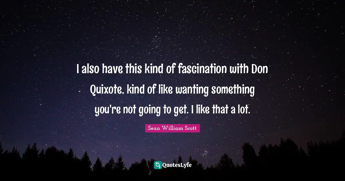 I also have this kind of fascination with Don Quixote, kind of like wanting something you're not going to get. I like that a lot.