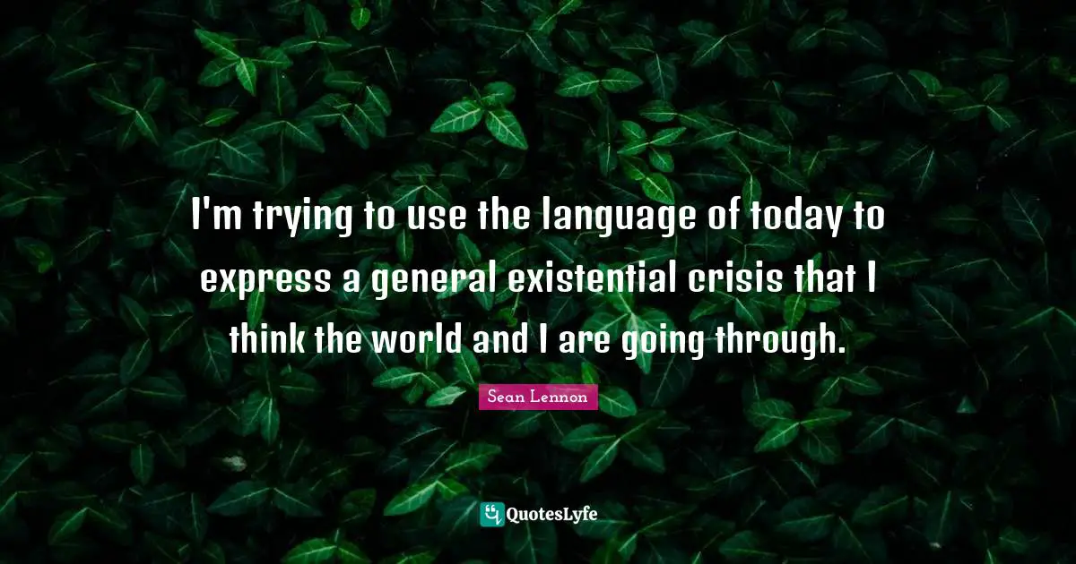 Existential Crisis Quotes: "I'm trying to use the language of today to express a general existential crisis that I think the world and I are going through."