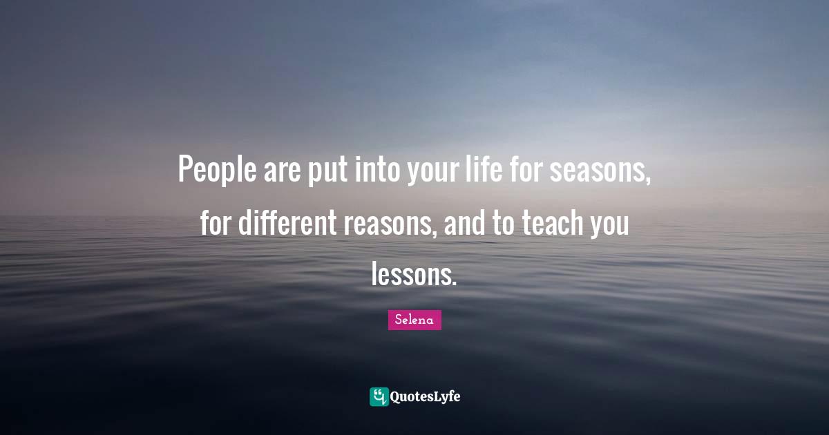 People are put into your life for seasons, for different reasons, and to teach you lessons.