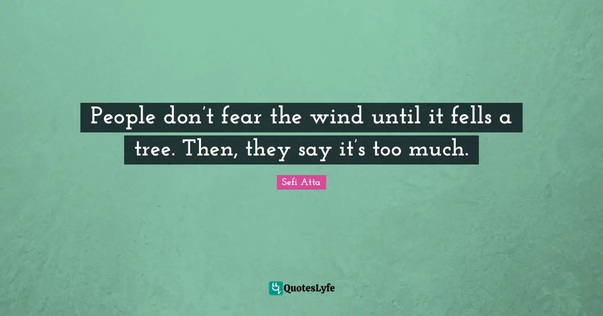 Sefi Atta Quotes: "People don’t fear the wind until it fells a tree. Then, they say it’s too much."