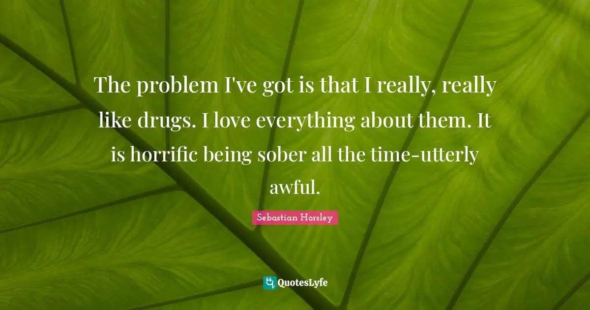 The problem I've got is that I really, really like drugs. I love everything about them. It is horrific being sober all the time-utterly awful.