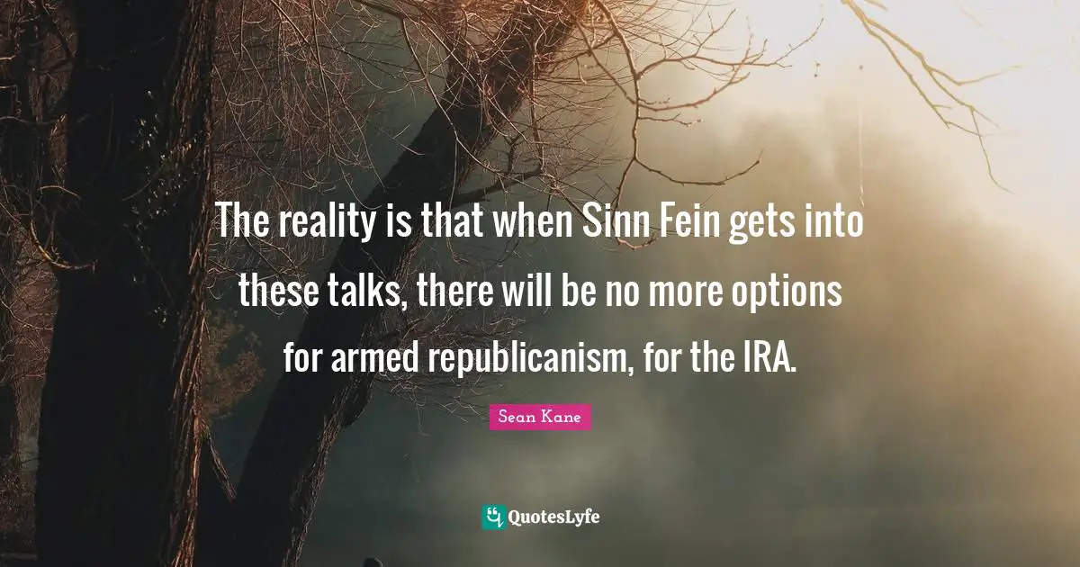 The reality is that when Sinn Fein gets into these talks, there will be no more options for armed republicanism, for the IRA.