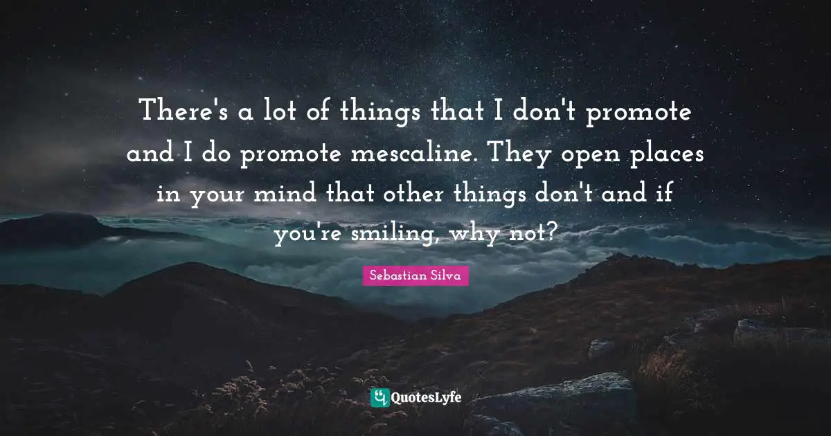 There's a lot of things that I don't promote and I do promote mescaline. They open places in your mind that other things don't and if you're smiling, why not?