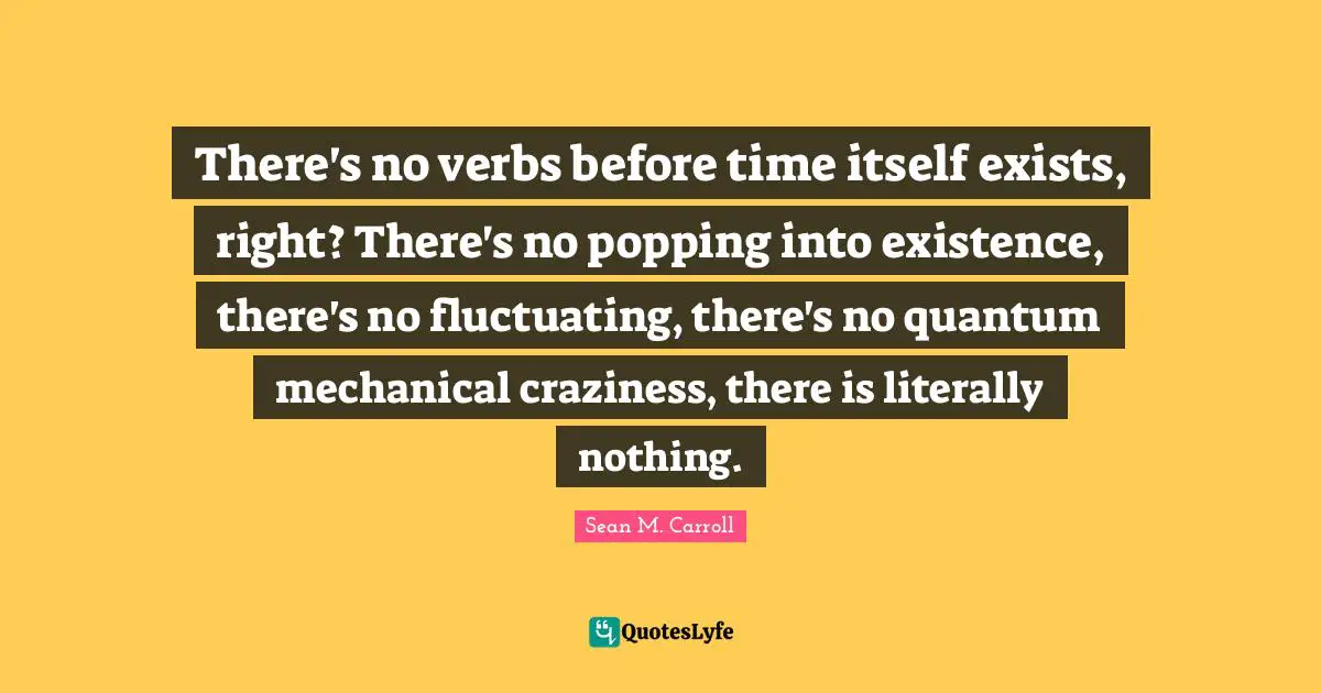Craziness Quotes: "There's no verbs before time itself exists, right? There's no popping into existence, there's no fluctuating, there's no quantum mechanical craziness, there is literally nothing."