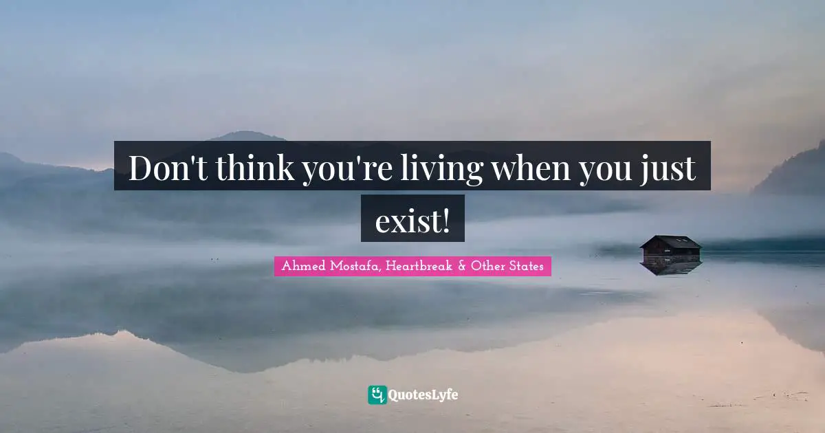 Ahmed Mostafa, Heartbreak & Other States Quotes: Don't think you're living when you just exist!