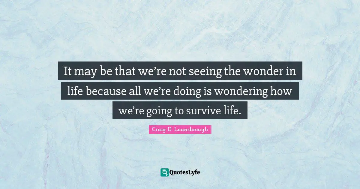 It may be that we’re not seeing the wonder in life because all we’re doing is wondering how we’re going to survive life.