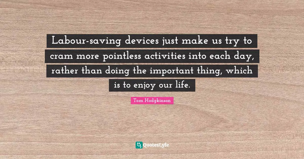 Labour-saving devices just make us try to cram more pointless activities into each day, rather than doing the important thing, which is to enjoy our life.