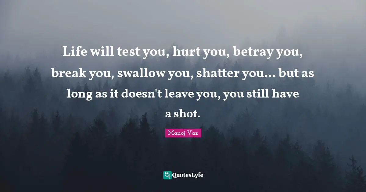 Life will test you, hurt you, betray you, break you, swallow you, shatter you... but as long as it doesn't leave you, you still have a shot.