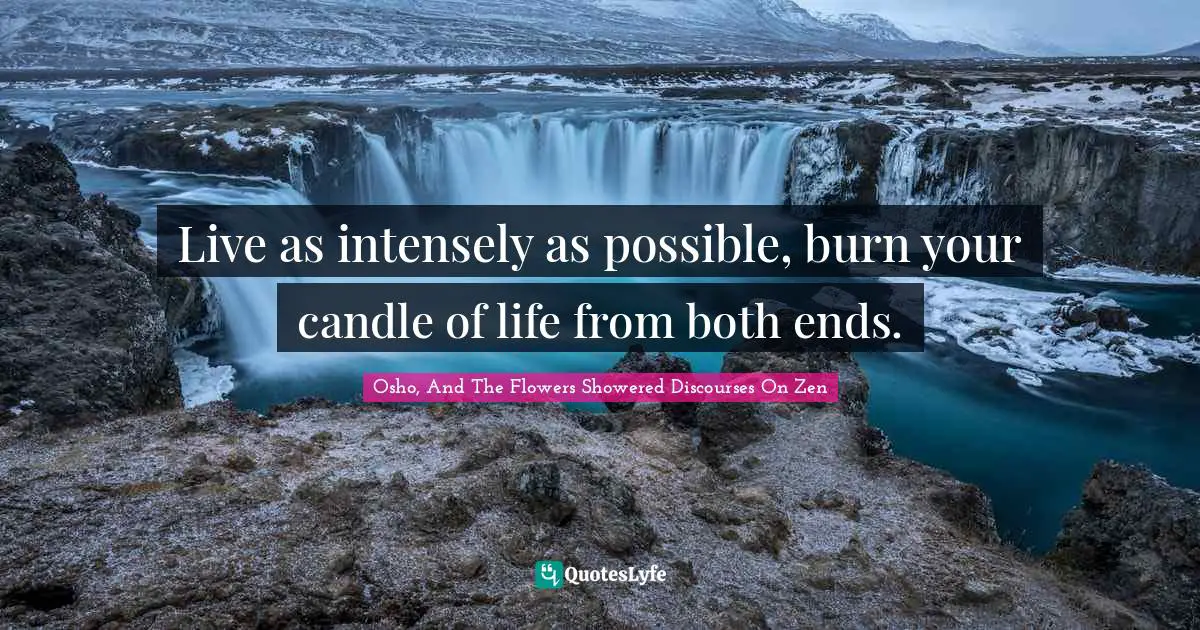 Live as intensely as possible, burn your candle of life from both ends.