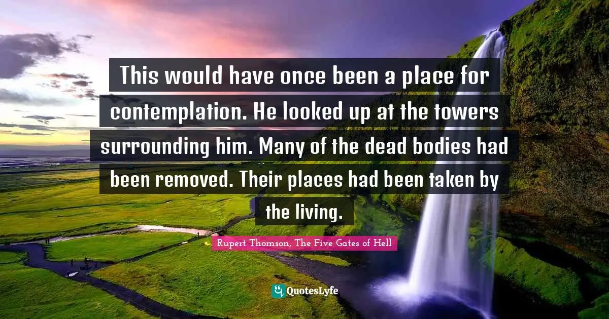 This would have once been a place for contemplation. He looked up at the towers surrounding him. Many of the dead bodies had been removed. Their places had been taken by the living.