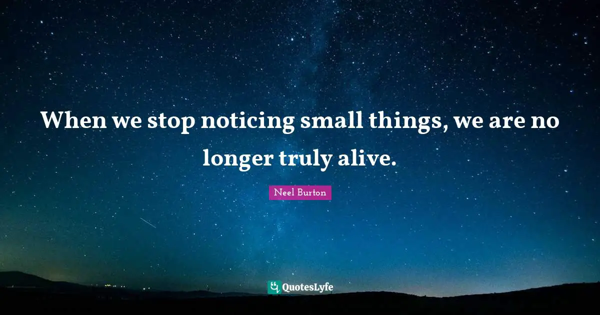 When we stop noticing small things, we are no longer truly alive.