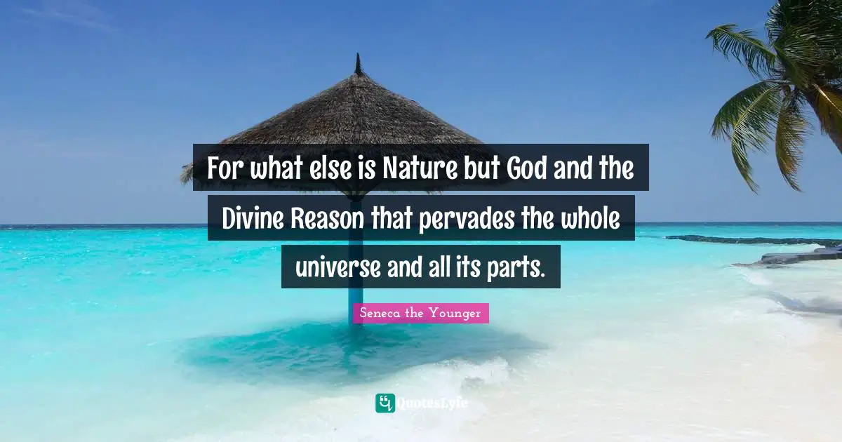 For what else is Nature but God and the Divine Reason that pervades the whole universe and all its parts.