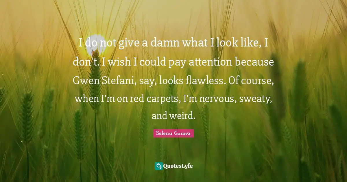 Flawless Quotes: "I do not give a damn what I look like, I don't. I wish I could pay attention because Gwen Stefani, say, looks flawless. Of course, when I'm on red carpets, I'm nervous, sweaty, and weird."