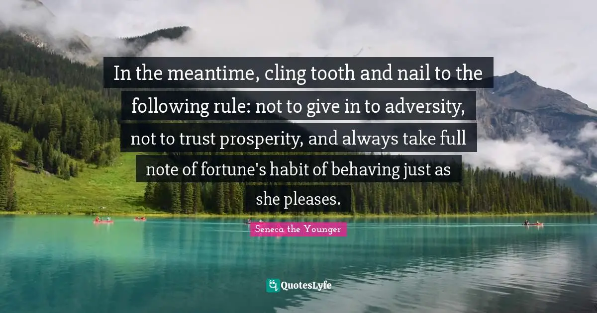 In the meantime, cling tooth and nail to the following rule: not to give in to adversity, not to trust prosperity, and always take full note of fortune's habit of behaving just as she pleases.