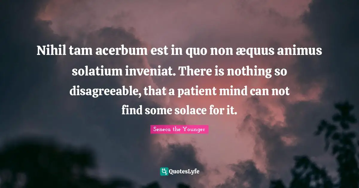 Disagreeable Quotes: "Nihil tam acerbum est in quo non æquus animus solatium inveniat. There is nothing so disagreeable, that a patient mind can not find some solace for it."
