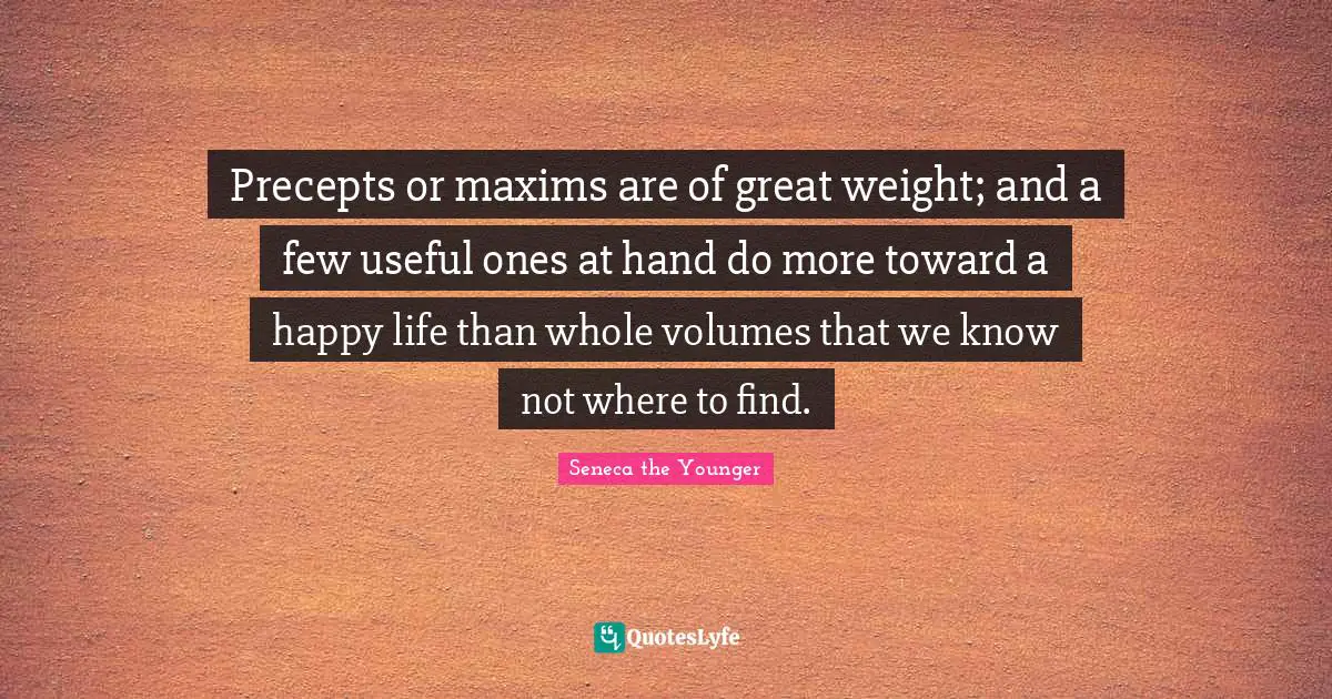 Precepts or maxims are of great weight; and a few useful ones at hand do more toward a happy life than whole volumes that we know not where to find.