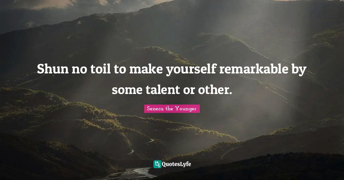 Shun no toil to make yourself remarkable by some talent or other.