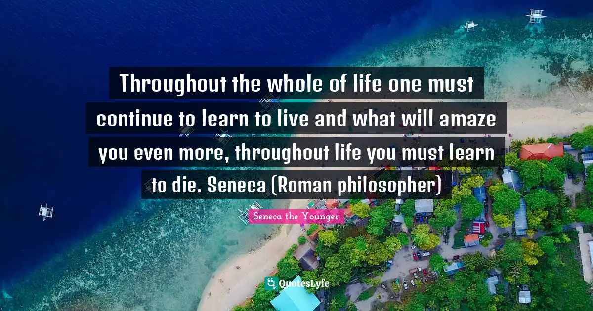 Throughout the whole of life one must continue to learn to live and what will amaze you even more, throughout life you must learn to die. Seneca (Roman philosopher)