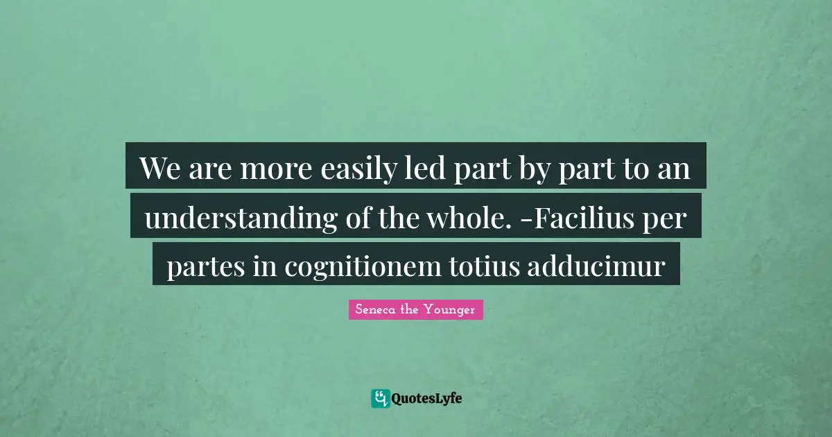 We are more easily led part by part to an understanding of the whole. -Facilius per partes in cognitionem totius adducimur
