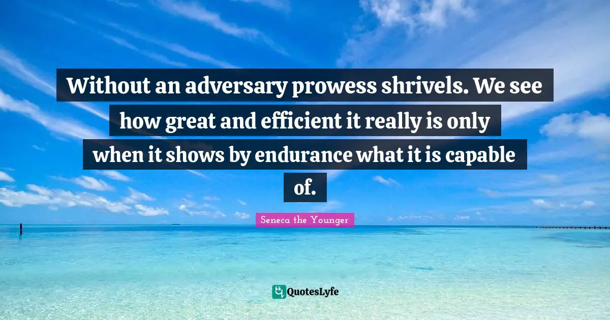 Without an adversary prowess shrivels. We see how great and efficient it really is only when it shows by endurance what it is capable of.