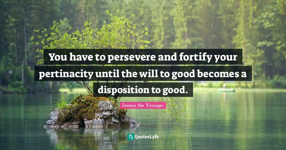 You have to persevere and fortify your pertinacity until the will to good becomes a disposition to good.