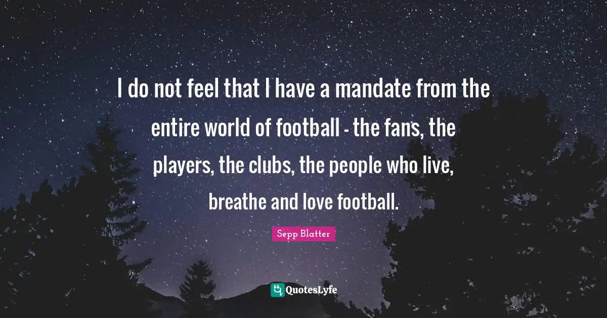 I do not feel that I have a mandate from the entire world of football - the fans, the players, the clubs, the people who live, breathe and love football.