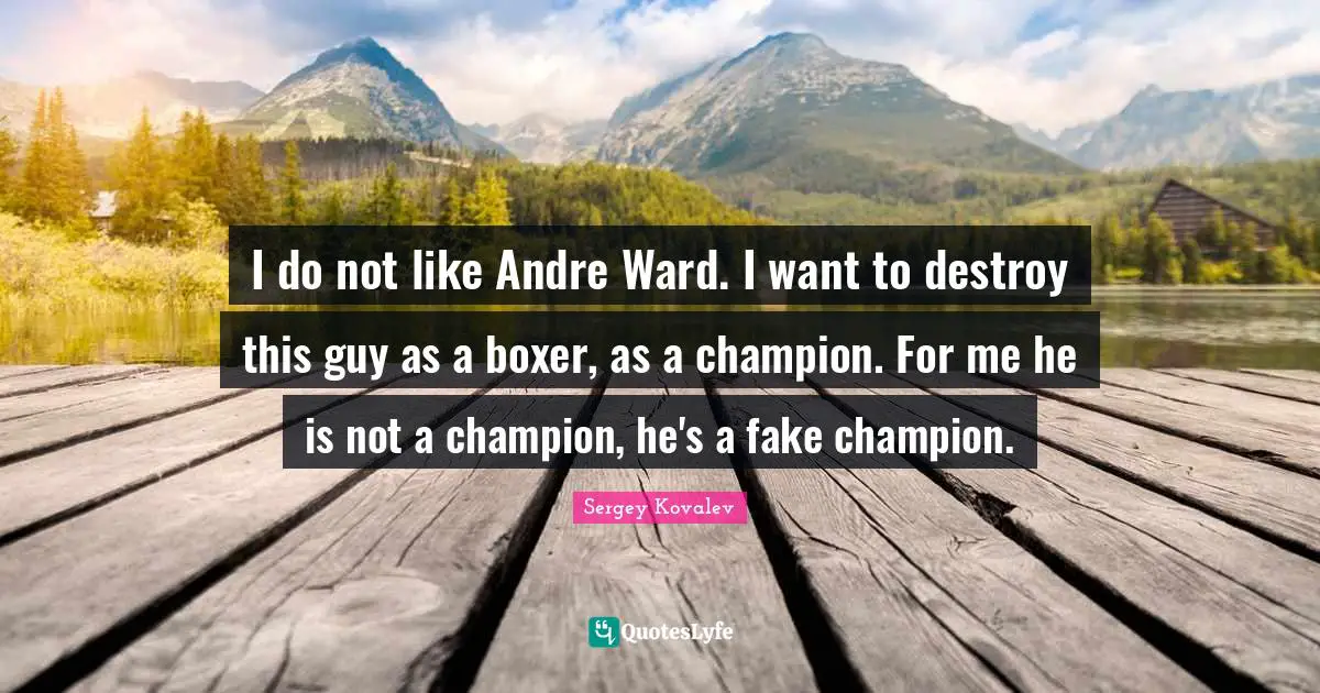 I do not like Andre Ward. I want to destroy this guy as a boxer, as a champion. For me he is not a champion, he's a fake champion.