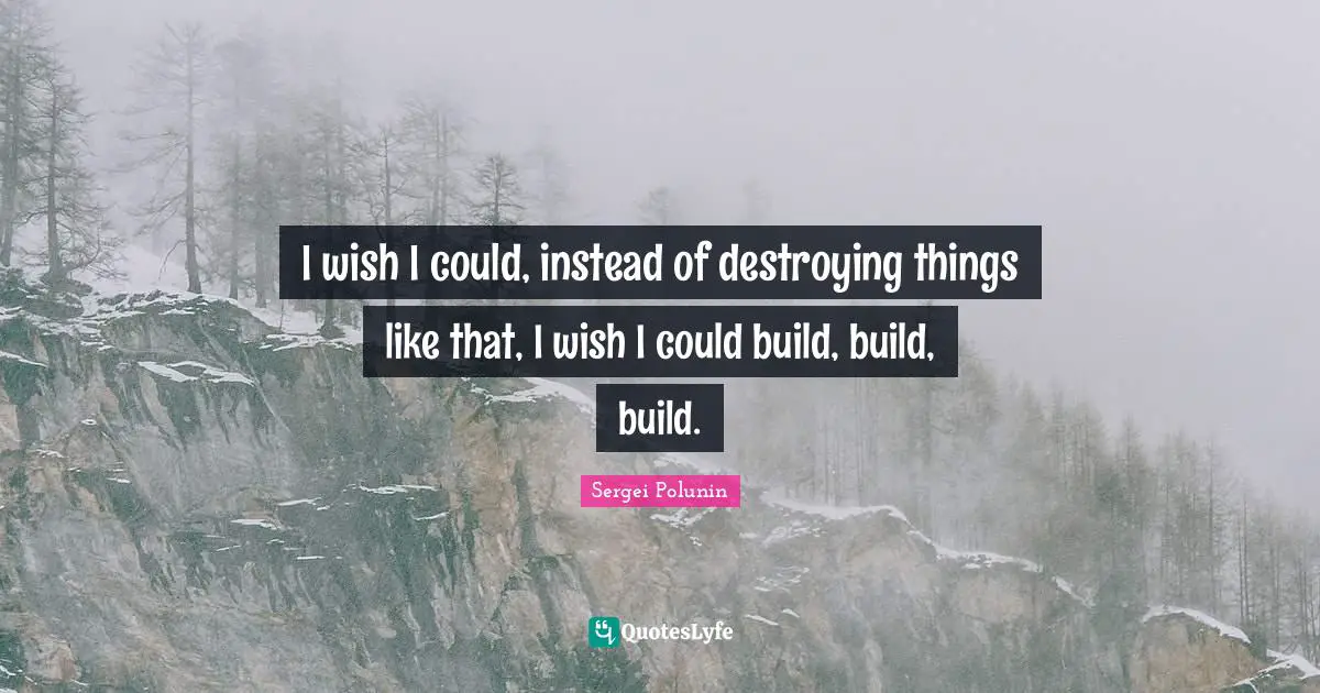 I wish I could, instead of destroying things like that, I wish I could build, build, build.