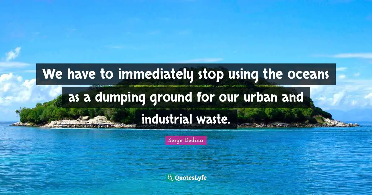 We have to immediately stop using the oceans as a dumping ground for our urban and industrial waste.