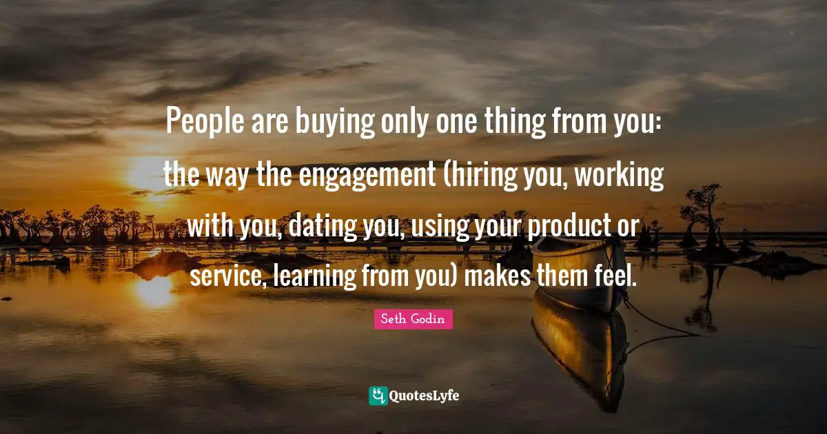 People are buying only one thing from you: the way the engagement (hiring you, working with you, dating you, using your product or service, learning from you) makes them feel.